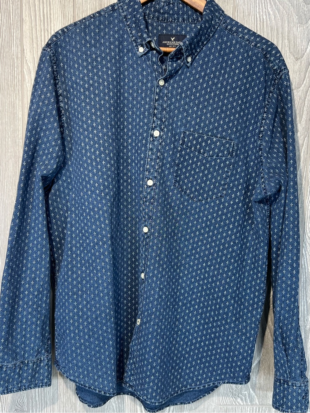 American Eagle Outfitters Shirt Men XL Blue Micro Print Classic Fit Button Down
